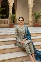 3 Pieces - Marooj Unstitched Skin BanaDora Linen Suit