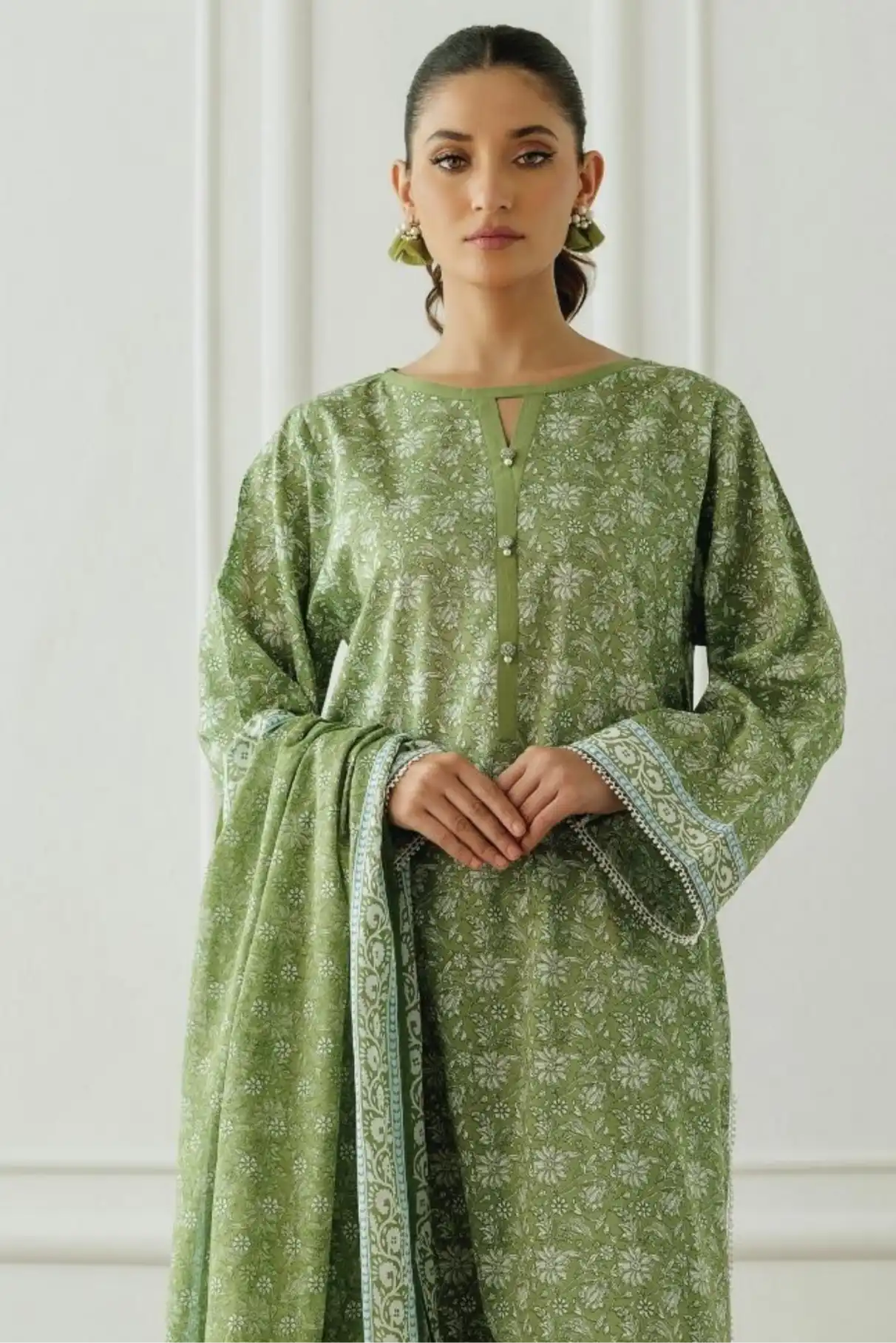 3 Pieces - Orient Unstitched  Sea Green Ladies Lawn Suit