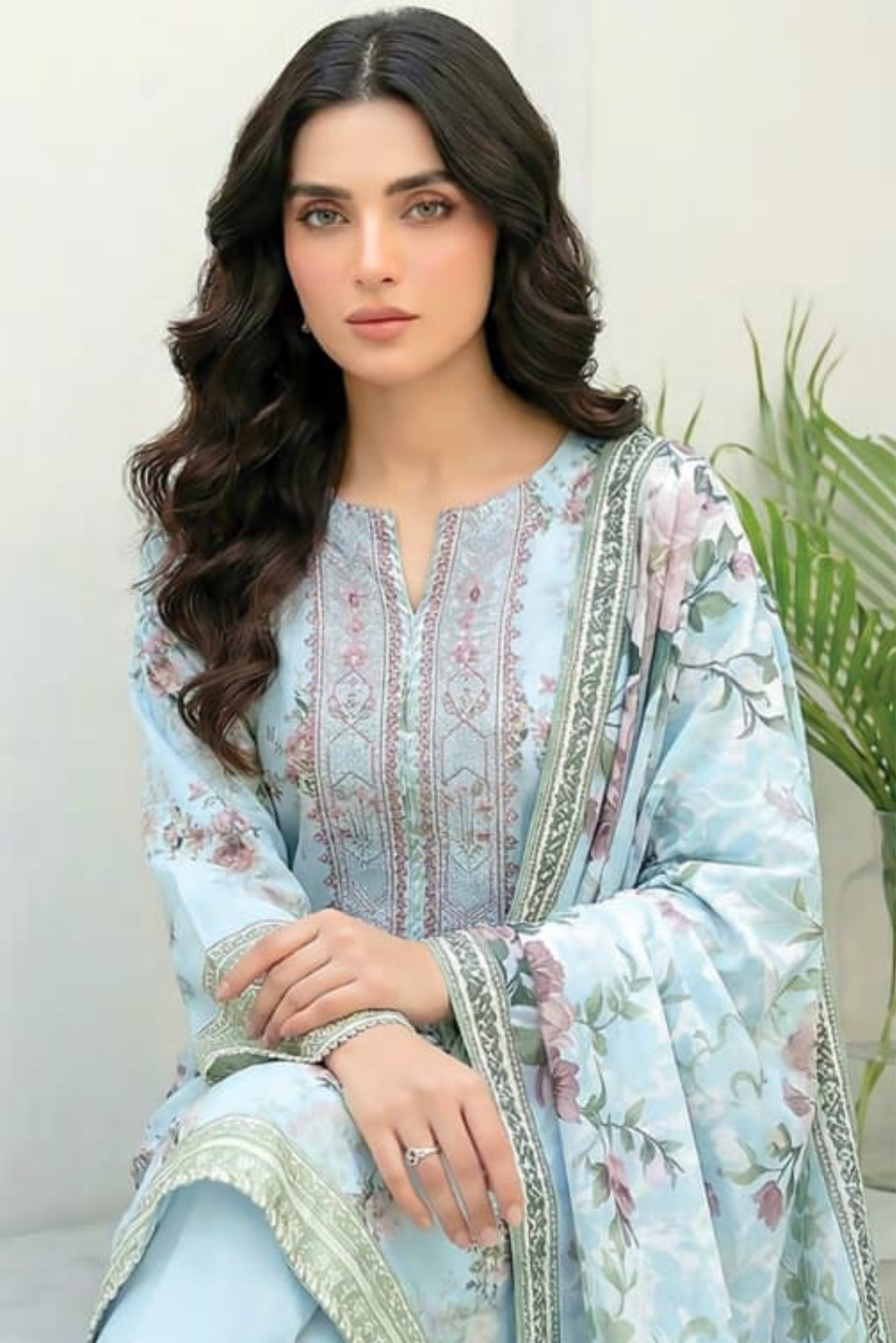 3 Pieces - Lakhany  Unstitched Sky Blue Lawn Suit