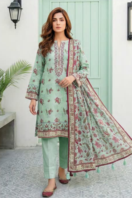3 Pieces - Lakhany  Unstitched Pista Lawn Suit