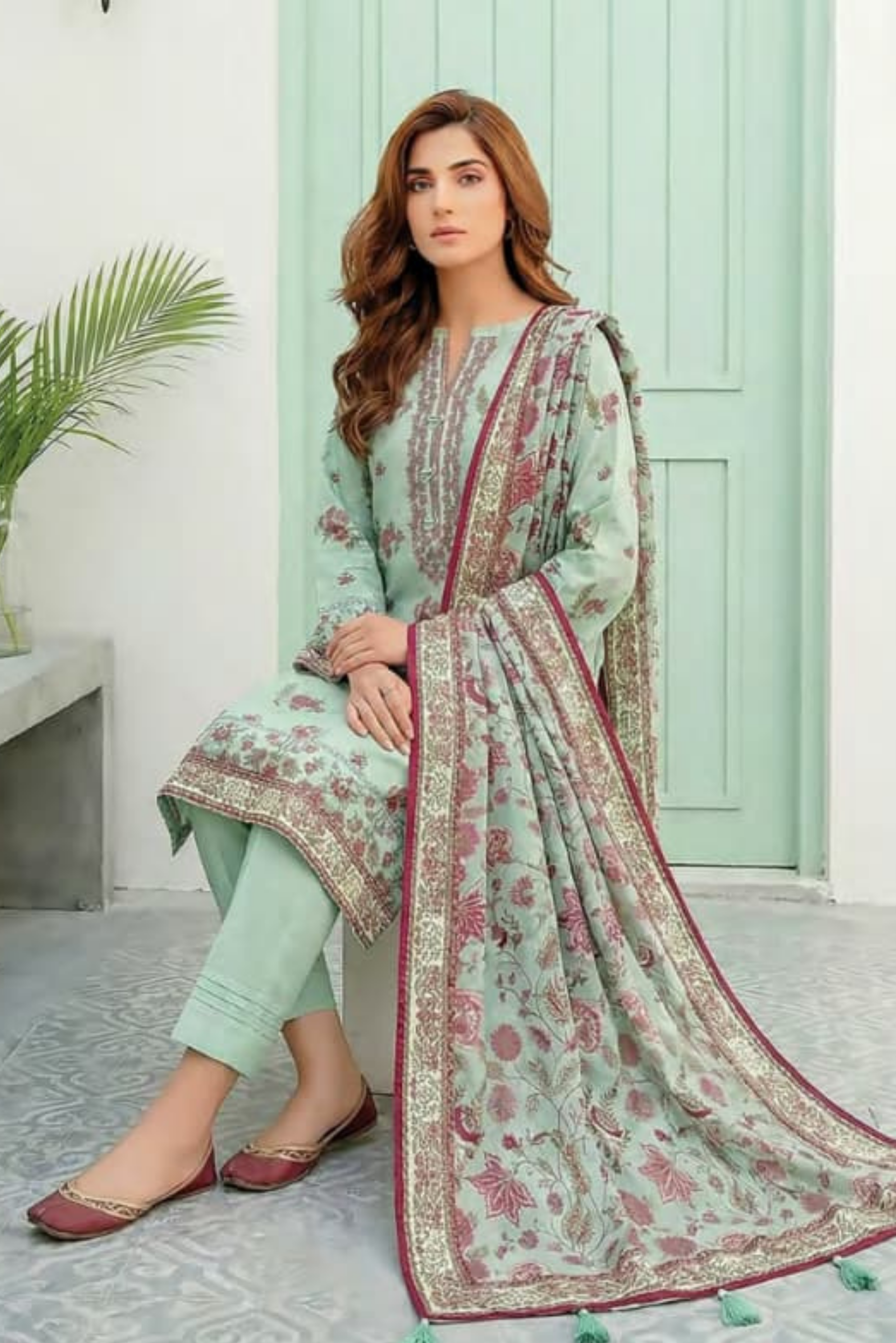 3 Pieces - Lakhany  Unstitched Pista Lawn Suit