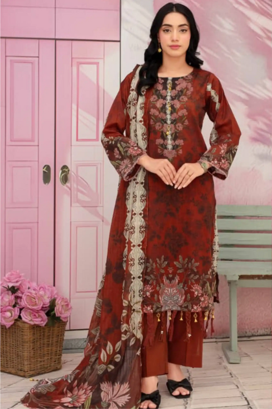 3 Piece - Fabiha By Feroza Unstitched Brown Lawn Suit