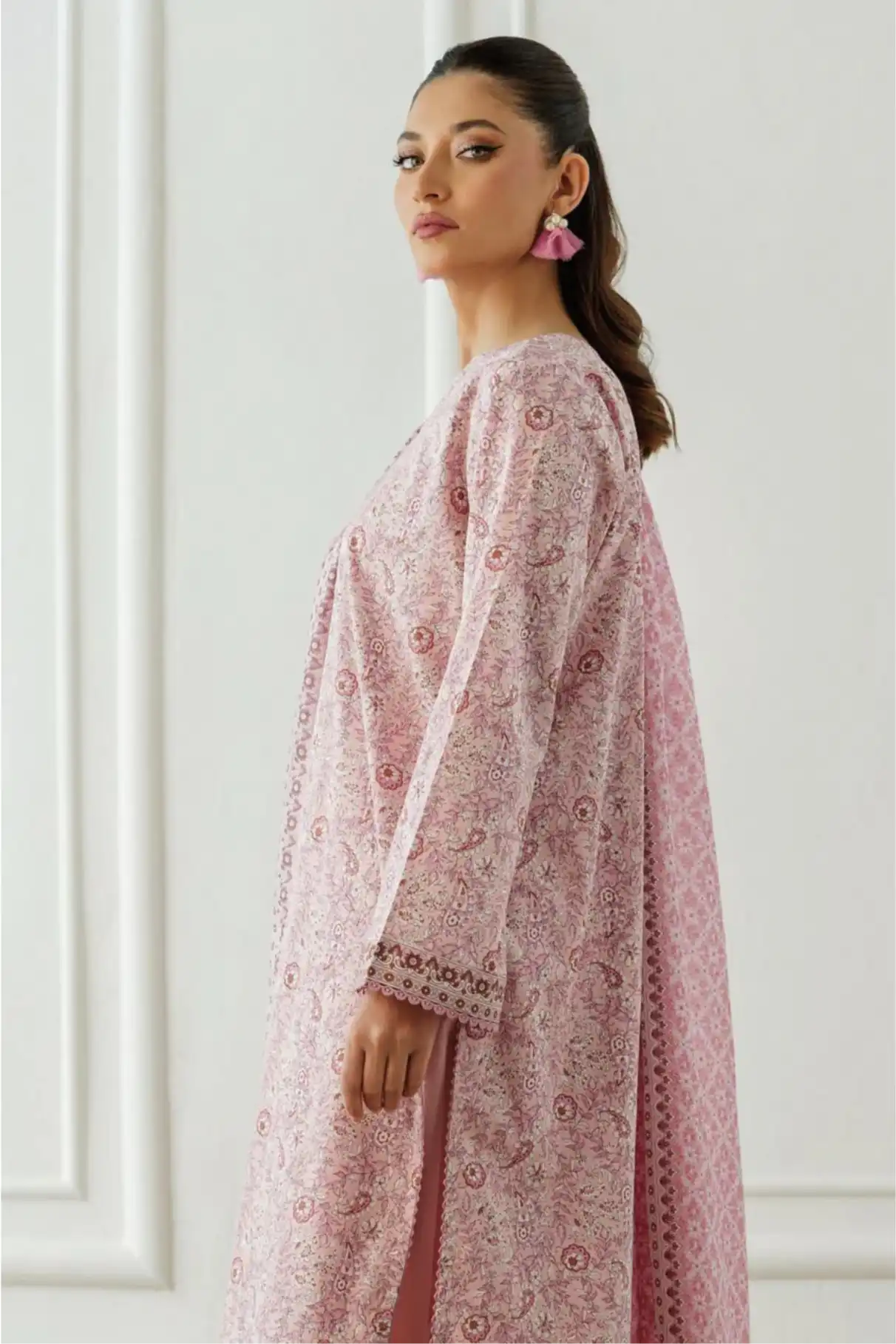 3 Pieces - Orient Unstitched  Baby Pink Ladies Lawn Suit