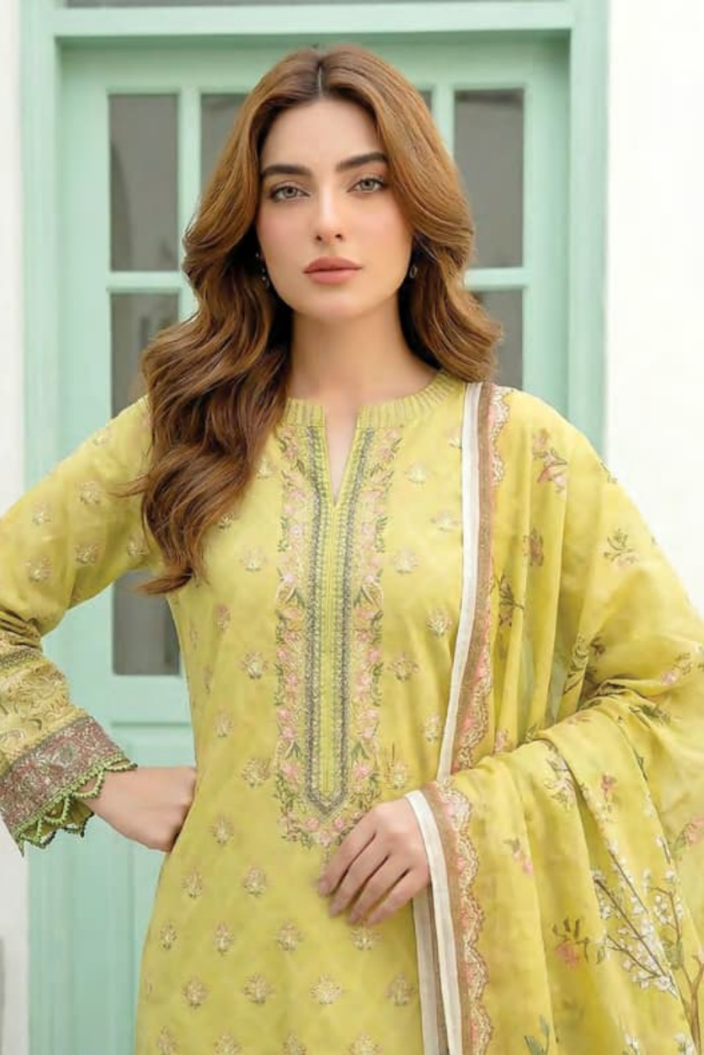 3 Pieces - Lakhany  Unstitched Lemon Lawn Suit