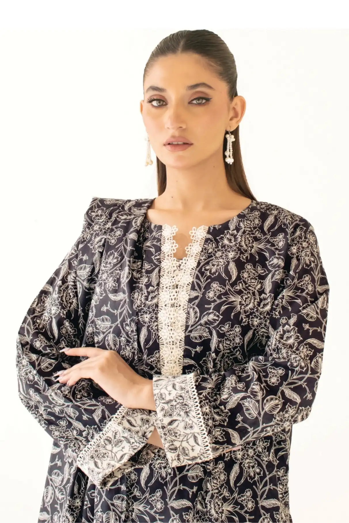 3 Pieces - Orient Unstitched  Black and White Ladies Lawn Suit
