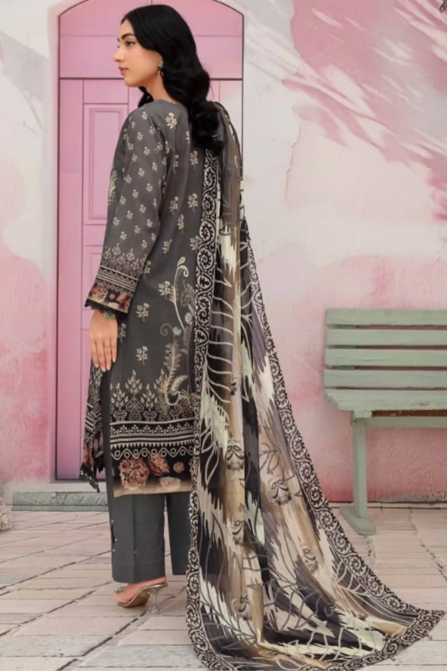 3 Piece - Fabiha By Feroza Unstitched  Grey Lawn Suit