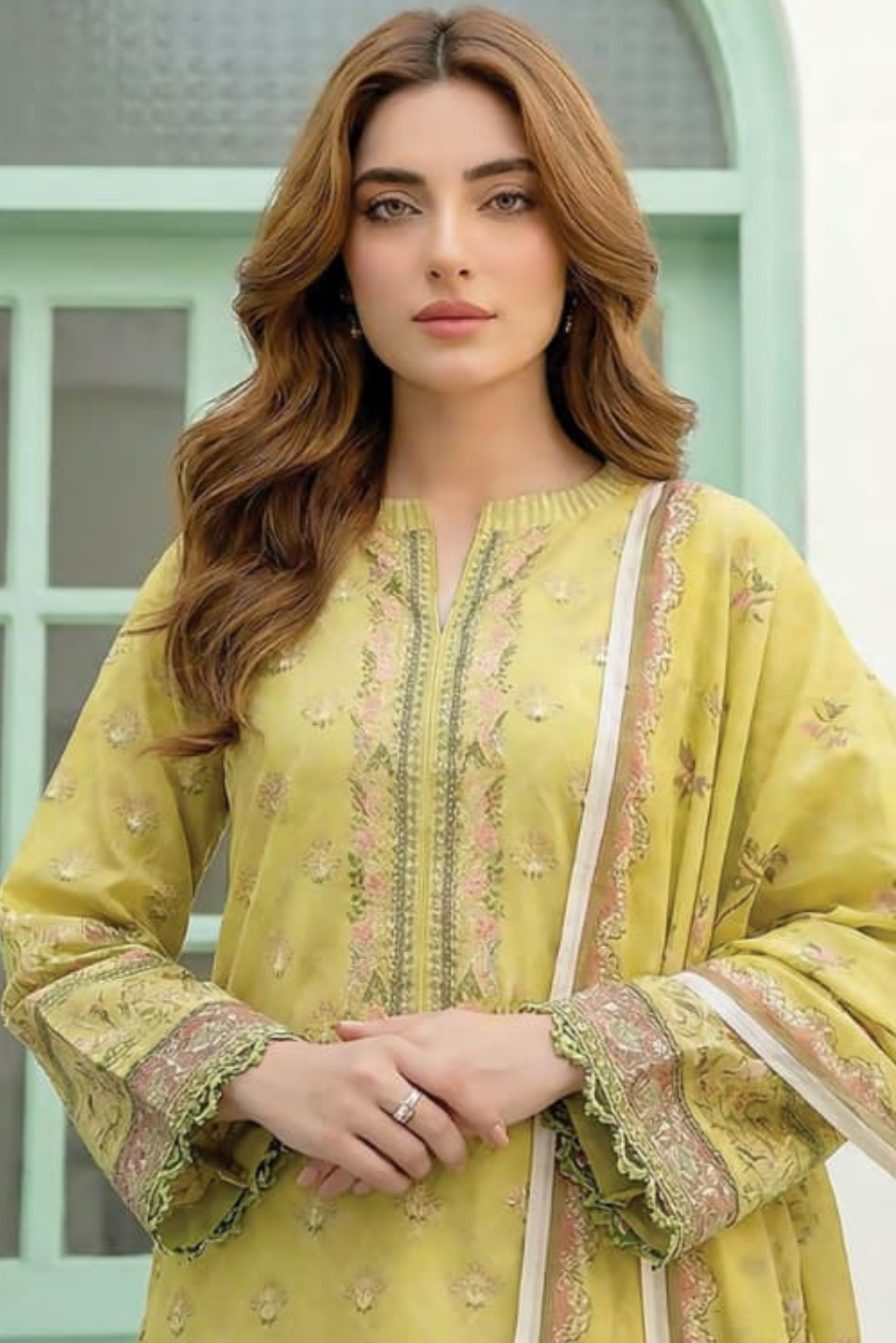 3 Pieces - Lakhany  Unstitched Lemon Lawn Suit