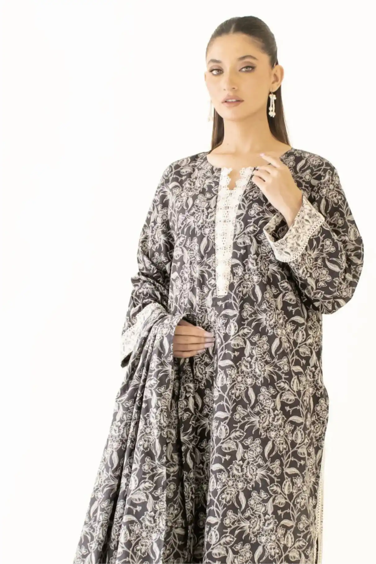 3 Pieces - Orient Unstitched  Black and White Ladies Lawn Suit