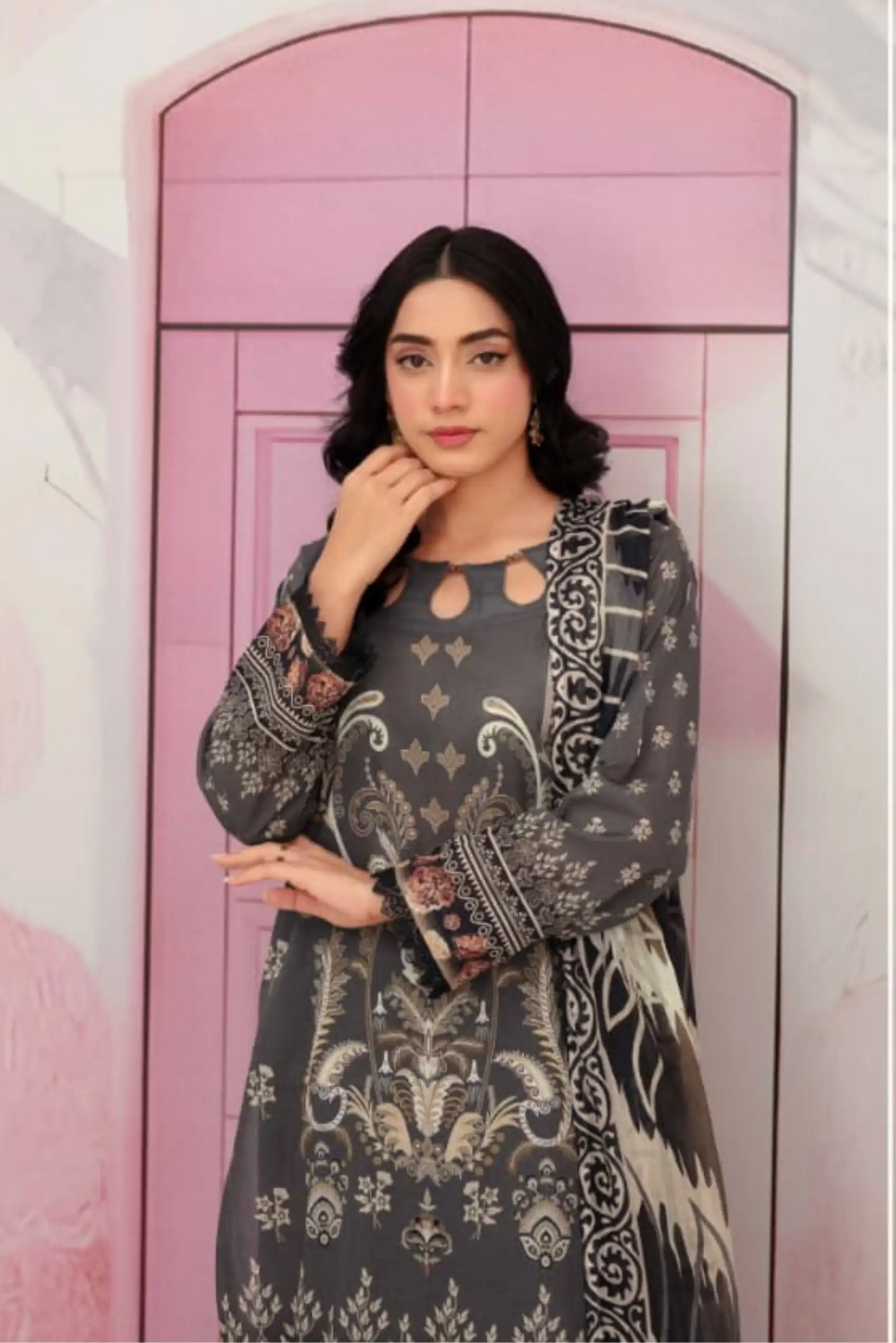 3 Piece - Fabiha By Feroza Unstitched  Grey Lawn Suit