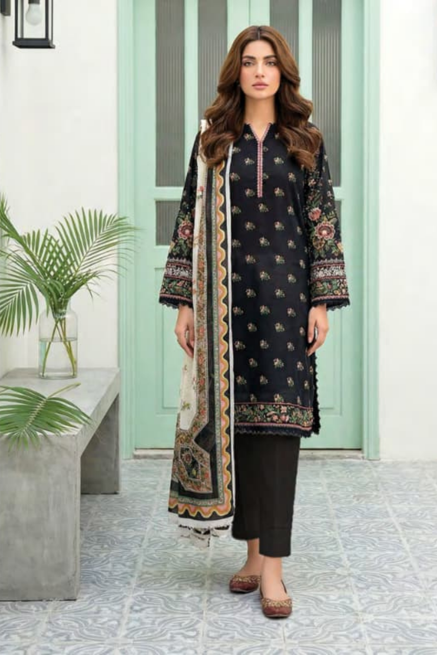 3 Pieces - Lakhany  Unstitched Black Lawn Suit