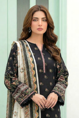 3 Pieces - Lakhany  Unstitched Black Lawn Suit