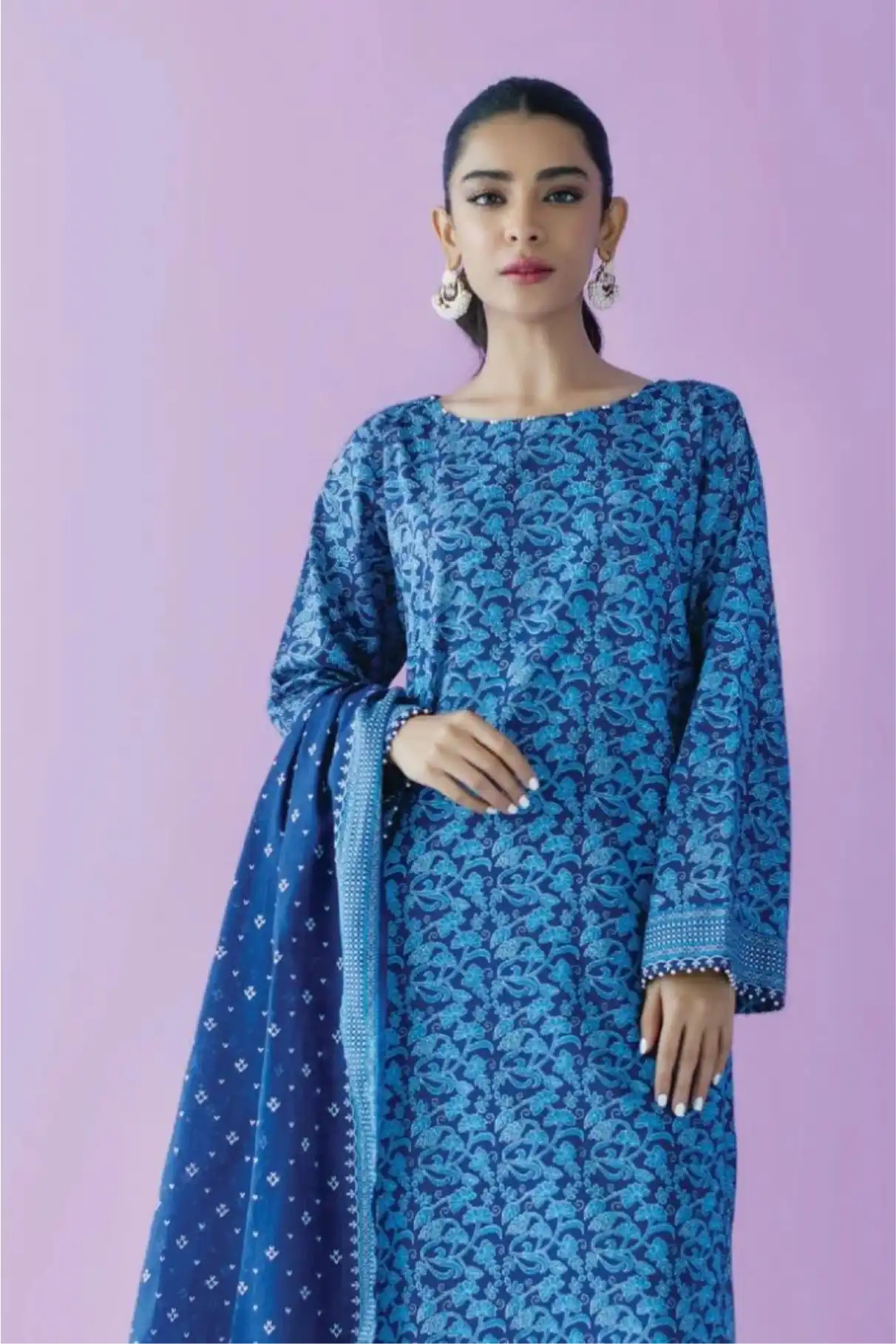 3 Pieces - Orient Unstitched  Blue Ladies Lawn Suit