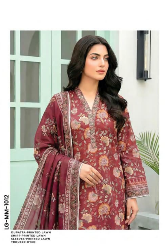 3 Pieces - Lakhany  Unstitched Maroon Lawn Suit
