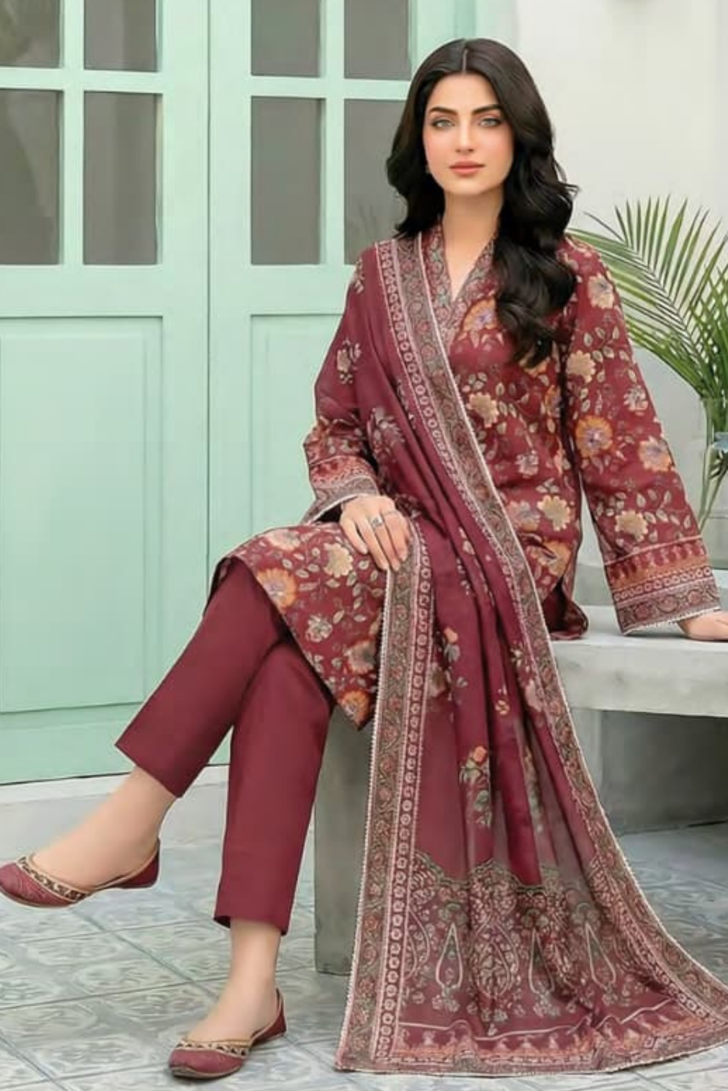3 Pieces - Lakhany  Unstitched Maroon Lawn Suit