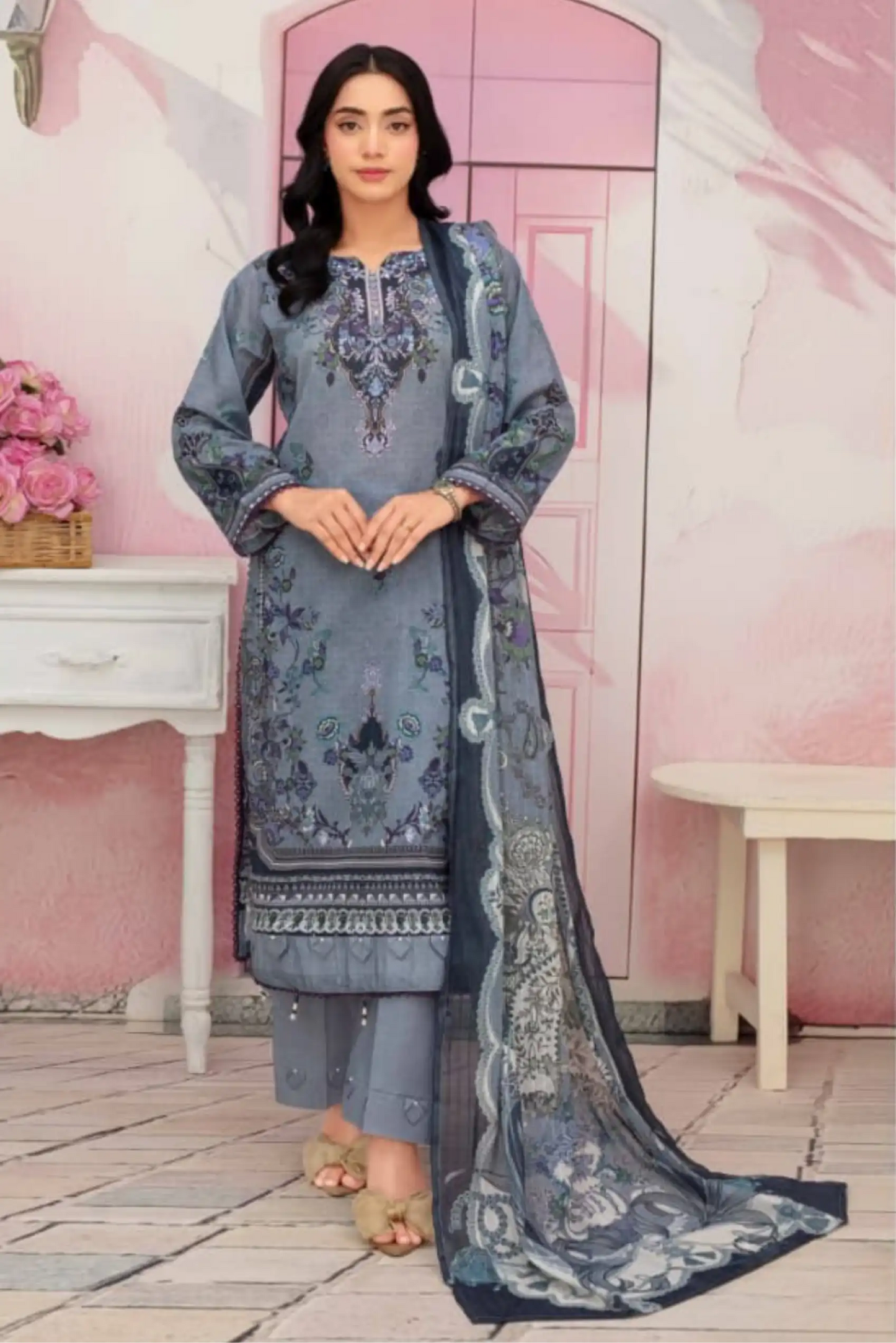 3 Piece - Fabiha By Feroza Unstitched Grey Lawn Suit