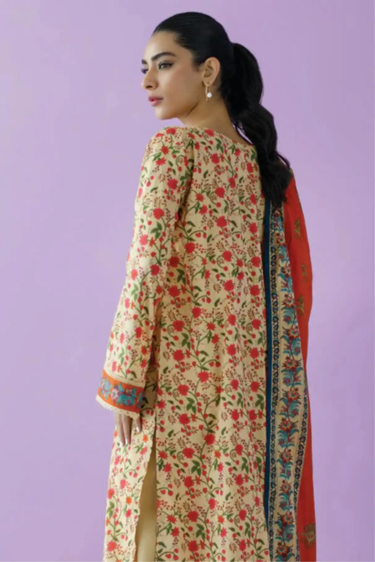 3 Pieces - Orient Unstitched  Cream Ladies Lawn Suit