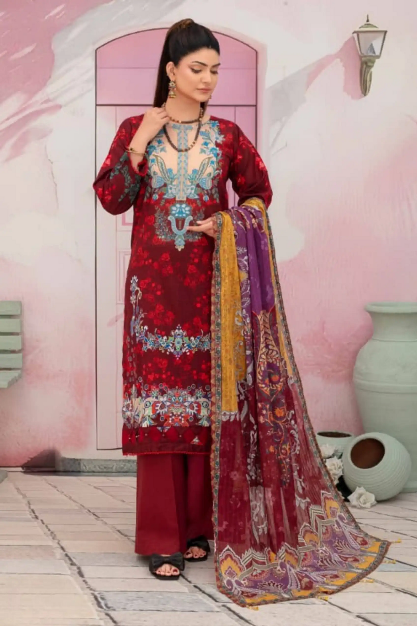 3 Piece - Fabiha By Feroza Unstitched Maroon Lawn Suit