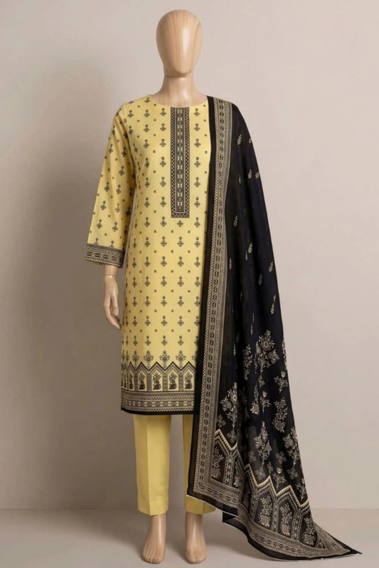 3 Pieces - Rijja By Murashe Unstitched Lemon  Ladies Printed  Khaddar Suit