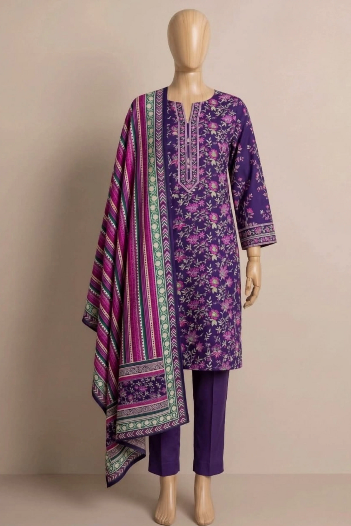 3 Pieces - Rijja By Murashe Unstitched Purple Ladies Khaddar Suit
