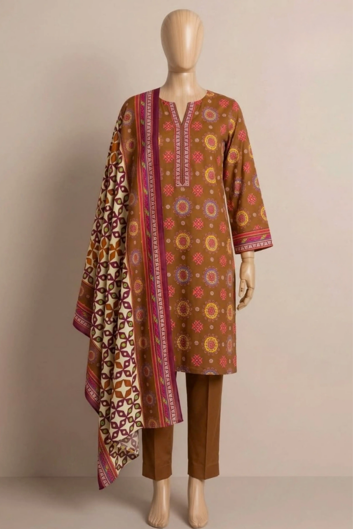 3 Pieces - Rijja By Murashe Unstitched Brown Ladies Khaddar Suit