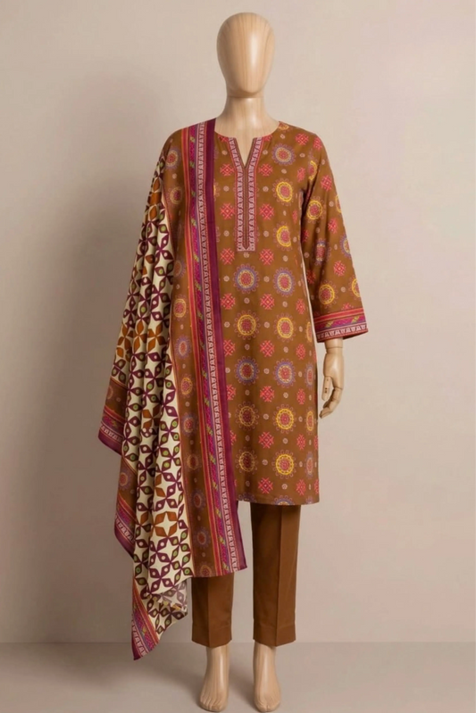3 Pieces - Rijja By Murashe Unstitched Brown Ladies Khaddar Suit