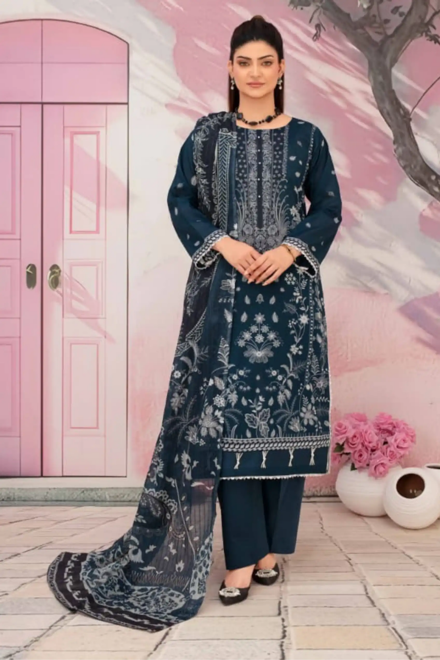 3 Piece - Fabiha By Feroza Unstitched Greyish Blue Suit