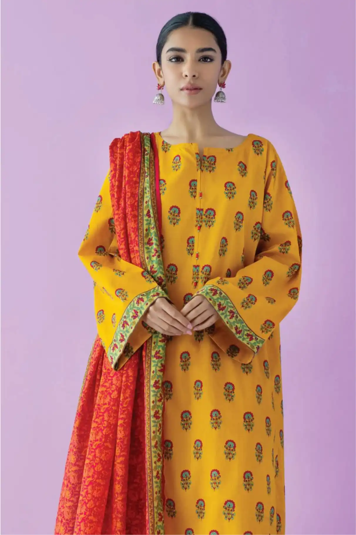 3 Pieces - Orient Unstitched  Mustard Ladies Lawn Suit