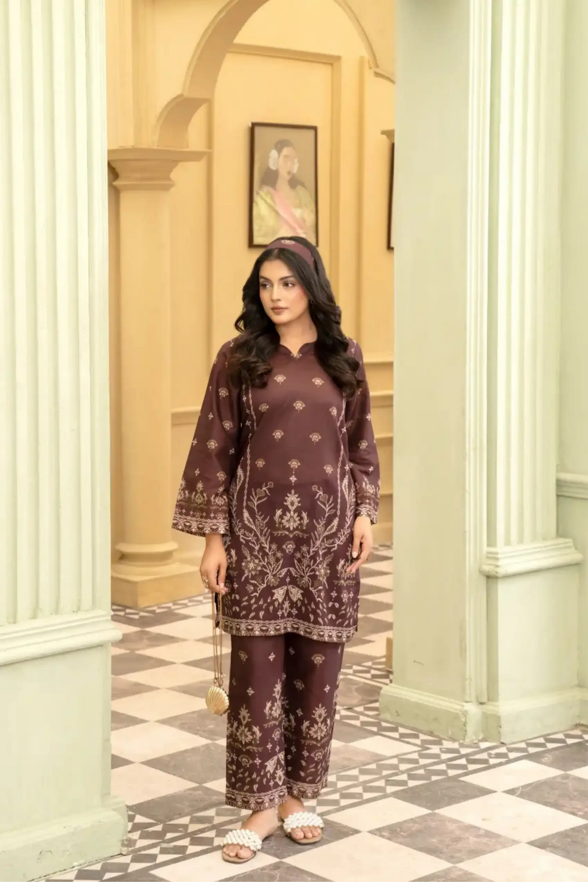 2 Piece: Coco Print By Marooj  Maroon Lawn Suit