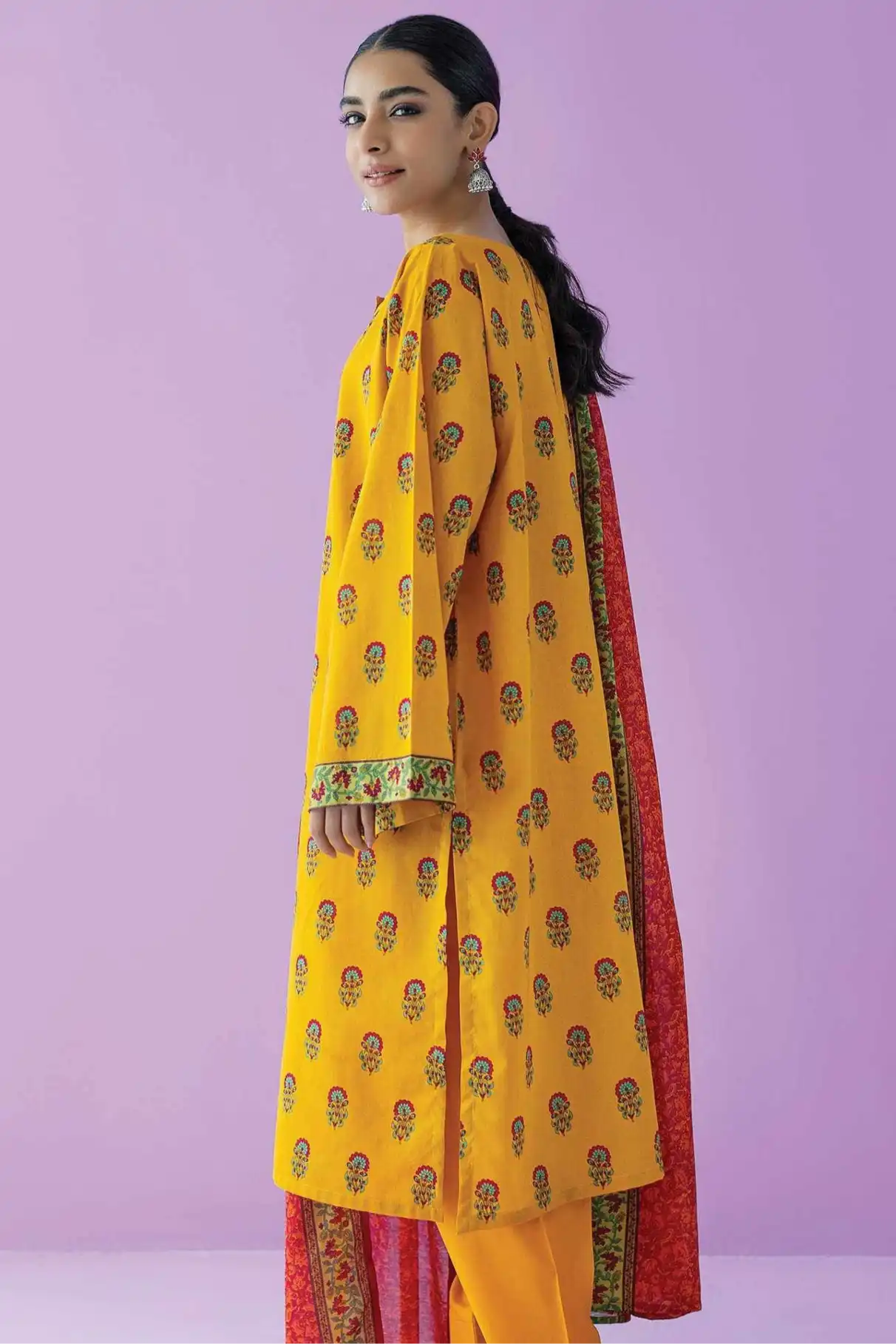 3 Pieces - Orient Unstitched  Mustard Ladies Lawn Suit