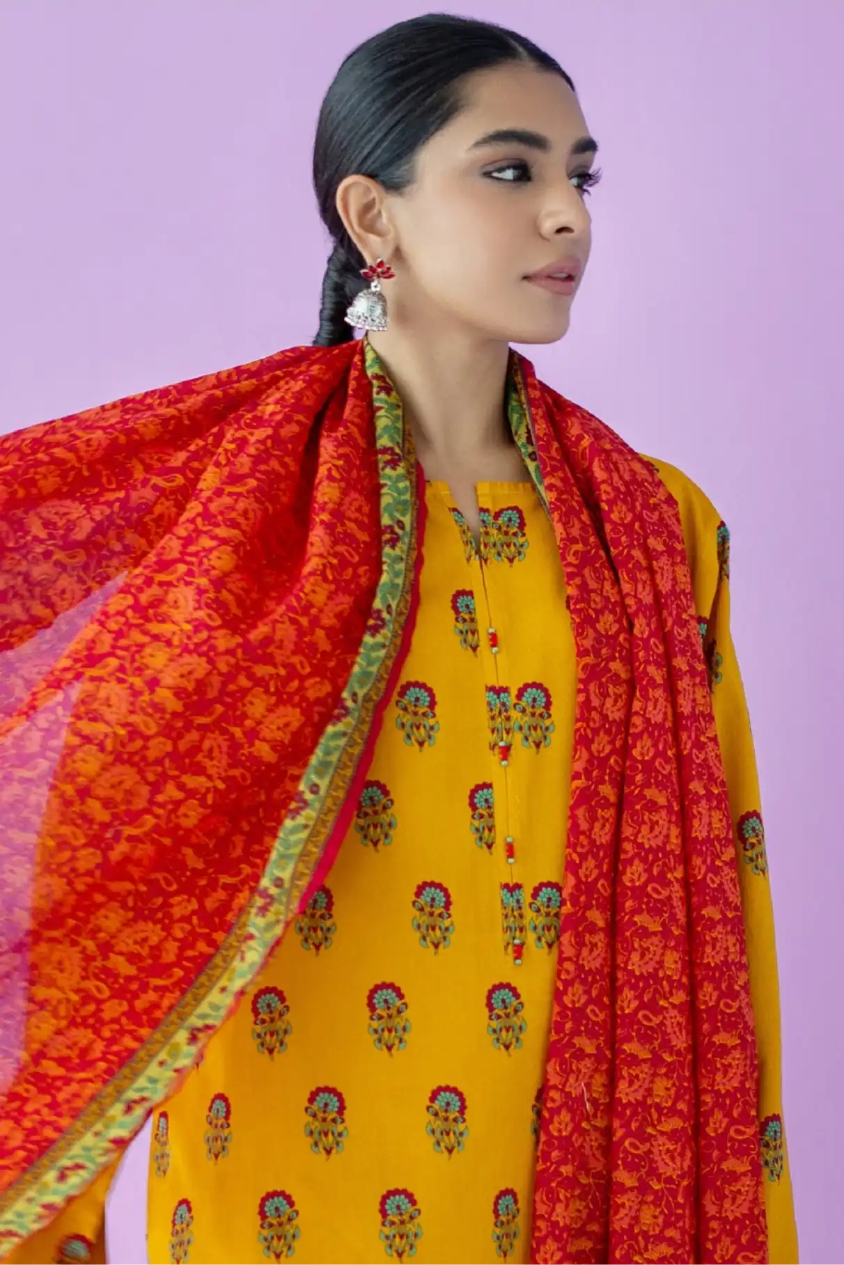 3 Pieces - Orient Unstitched  Mustard Ladies Lawn Suit