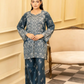 2 Piece: Coco Print By Marooj  Grayish Blue Lawn Suit