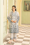 2 Piece: Coco Print By Marooj White Blue Lawn Suit
