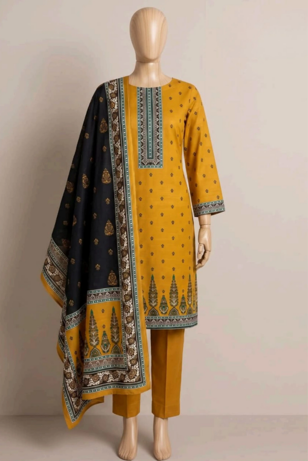 3 Pieces - Rijja By Murashe Unstitched Yellow Ladies Khaddar Suit