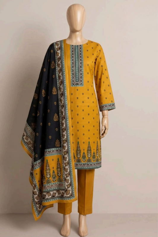 3 Pieces - Rijja By Murashe Unstitched Yellow Ladies Khaddar Suit