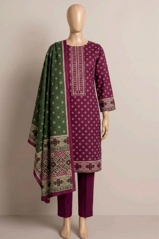 3 Pieces - Rijja By Murashe Unstitched Purple Ladies Khaddar Suit