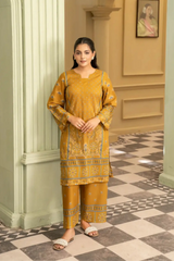 2 Piece: Coco Print By Marooj Mustard Lawn Suit