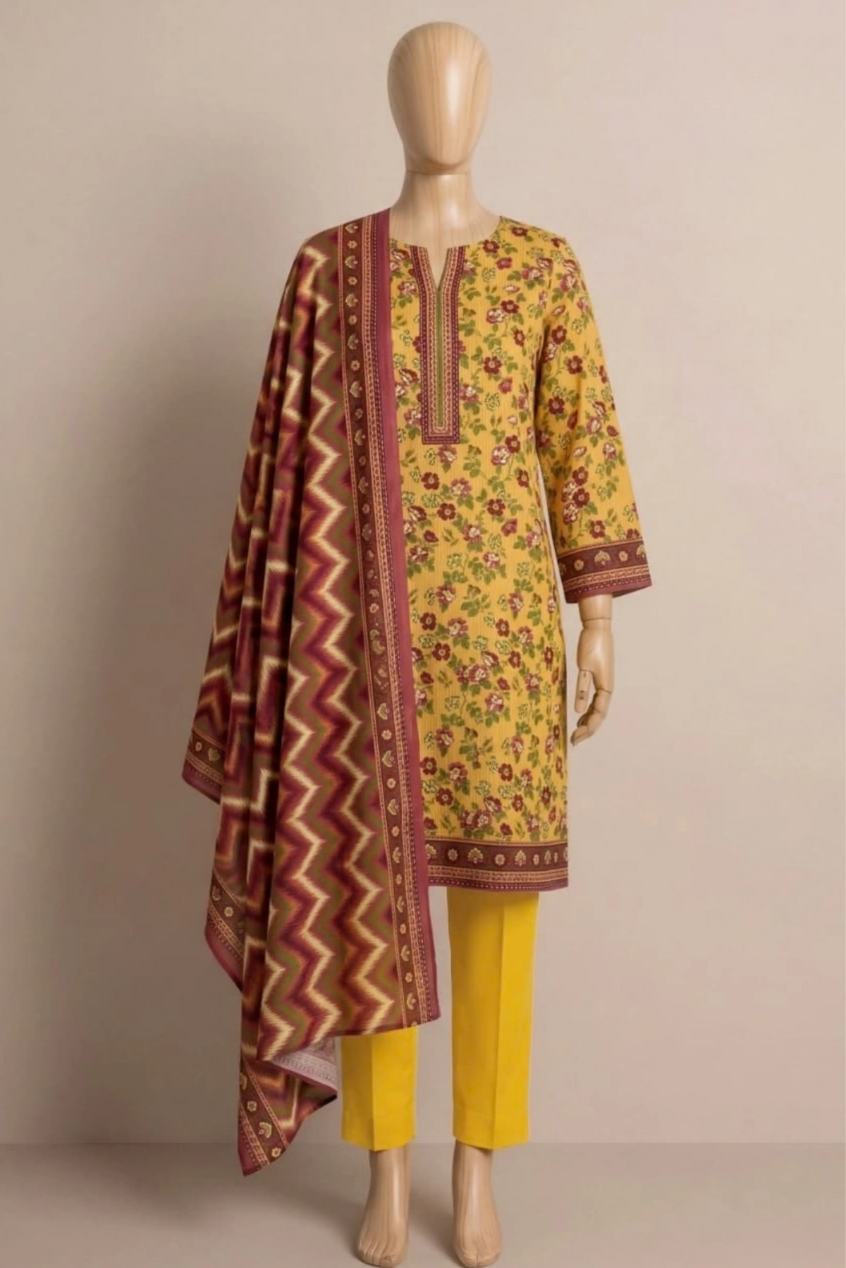 3 Pieces - Rijja By Murashe Unstitched Yellow Ladies Khaddar Suit