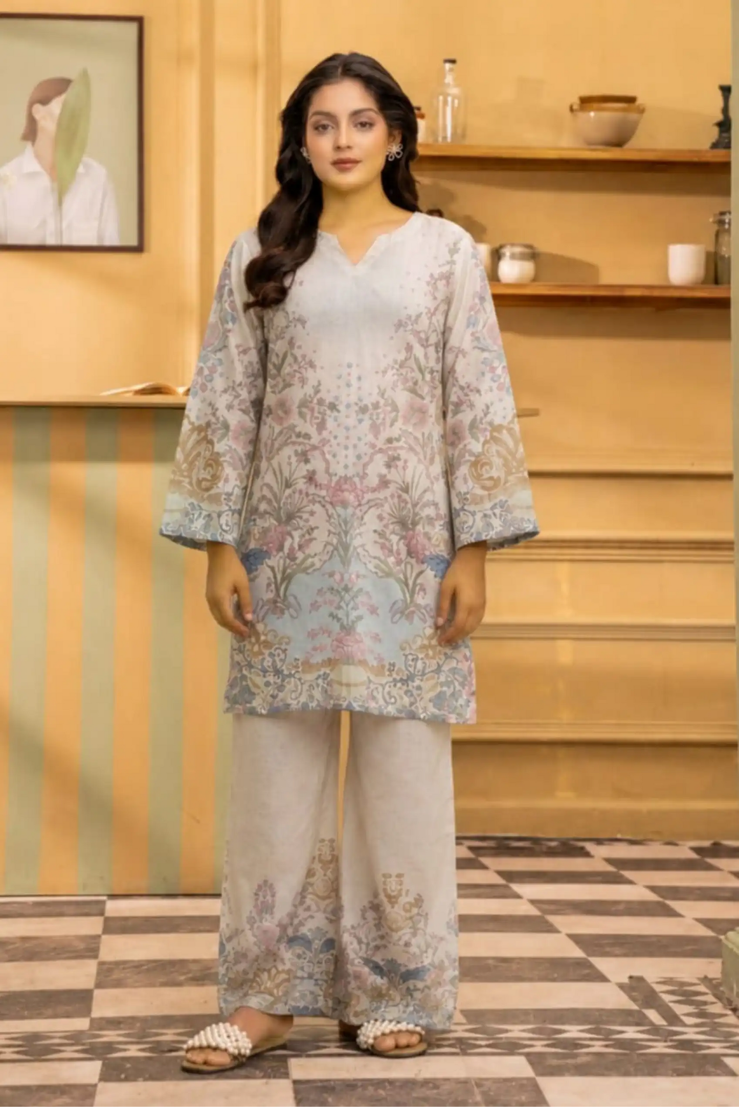 2 Piece: Coco Print By Marooj Off-White Lawn Suit