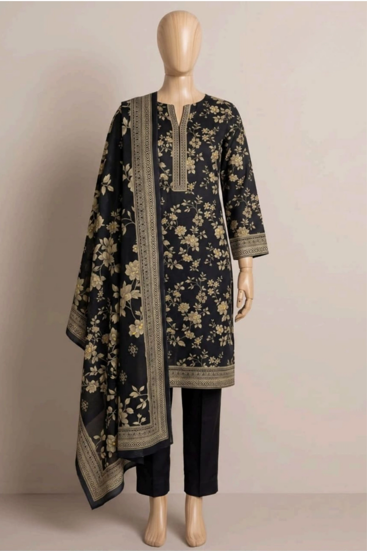3 Pieces - Rijja By Murashe Unstitched Black Ladies Khaddar Suit