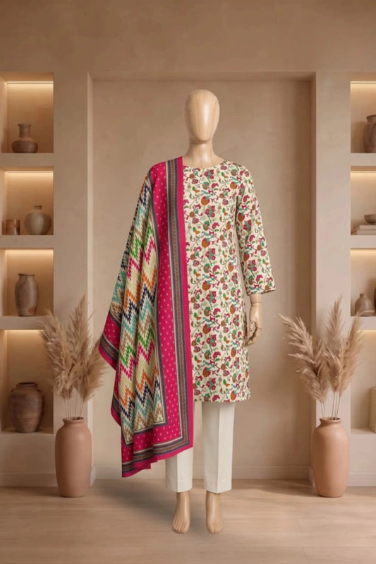 3 Pieces - Rijja By Murashe  Unstitched Skin  Ladies Printed Linen Suit