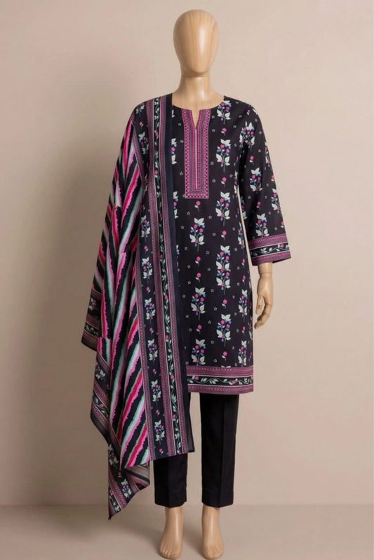 3 Pieces - Rijja By Murashe Unstitched Black Ladies Khaddar Suit