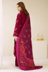 3 Pieces - Marooj Luxury Embroidered Unstitched Maroon  Karandi Ladies Suits