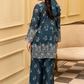 2 Piece: Coco Print By Marooj  Grayish Blue Lawn Suit