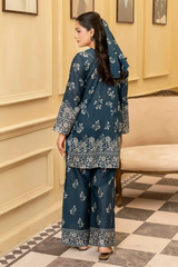 2 Piece: Coco Print By Marooj  Grayish Blue Lawn Suit