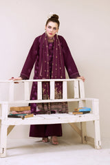 3 Pieces - Marooj Luxury Embroidered Unstitched Maroon Karandi Ladies Suits