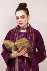 3 Pieces - Marooj Luxury Embroidered Unstitched Maroon Karandi Ladies Suits