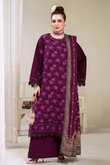 3 Pieces - Marooj Luxury Embroidered Unstitched Maroon Karandi Ladies Suits
