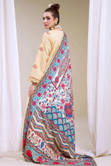 3 Pieces - Marooj Luxury Embroidered Unstitched OFF-White Karandi Ladies Suits