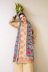 3 Pieces - Marooj Luxury Embroidered Unstitched OFF-White Karandi Ladies Suits