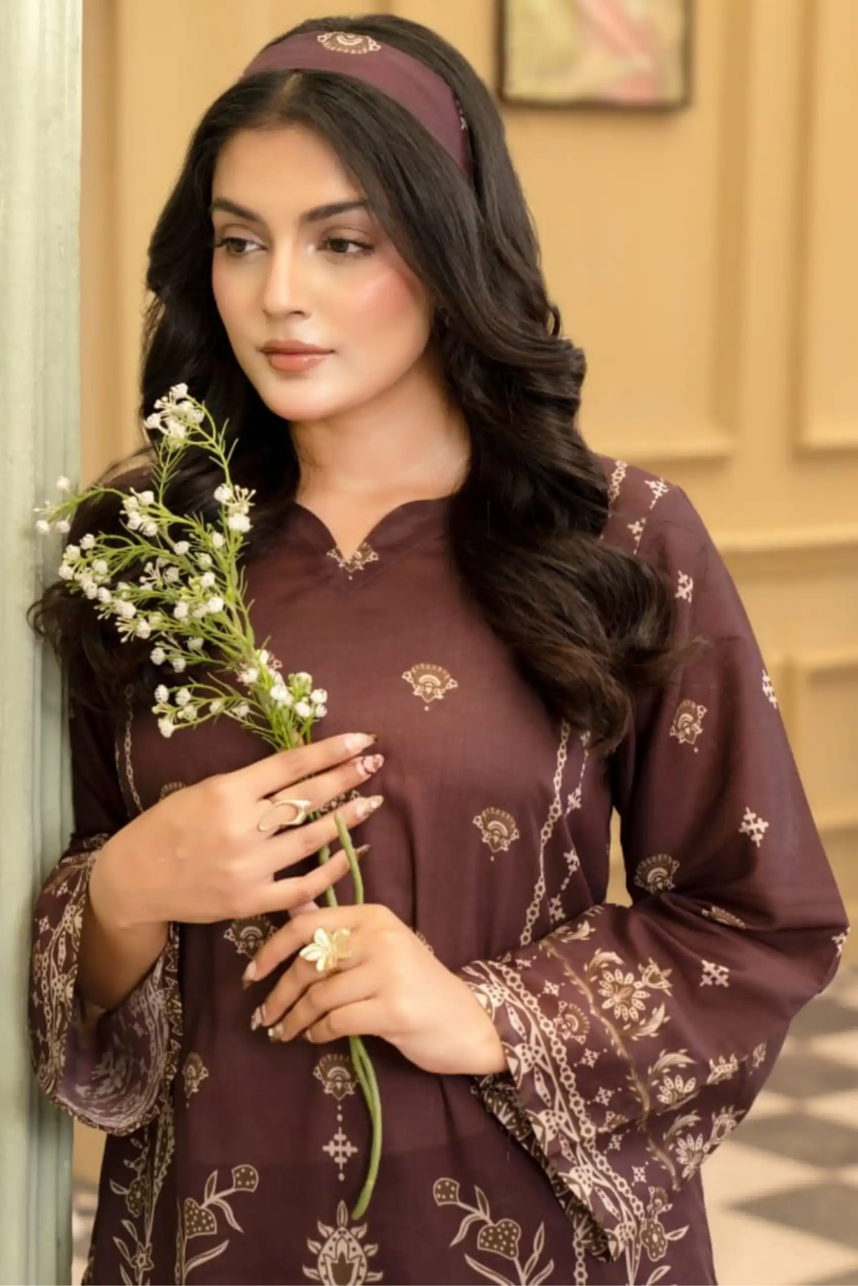 2 Piece: Coco Print By Marooj  Maroon Lawn Suit